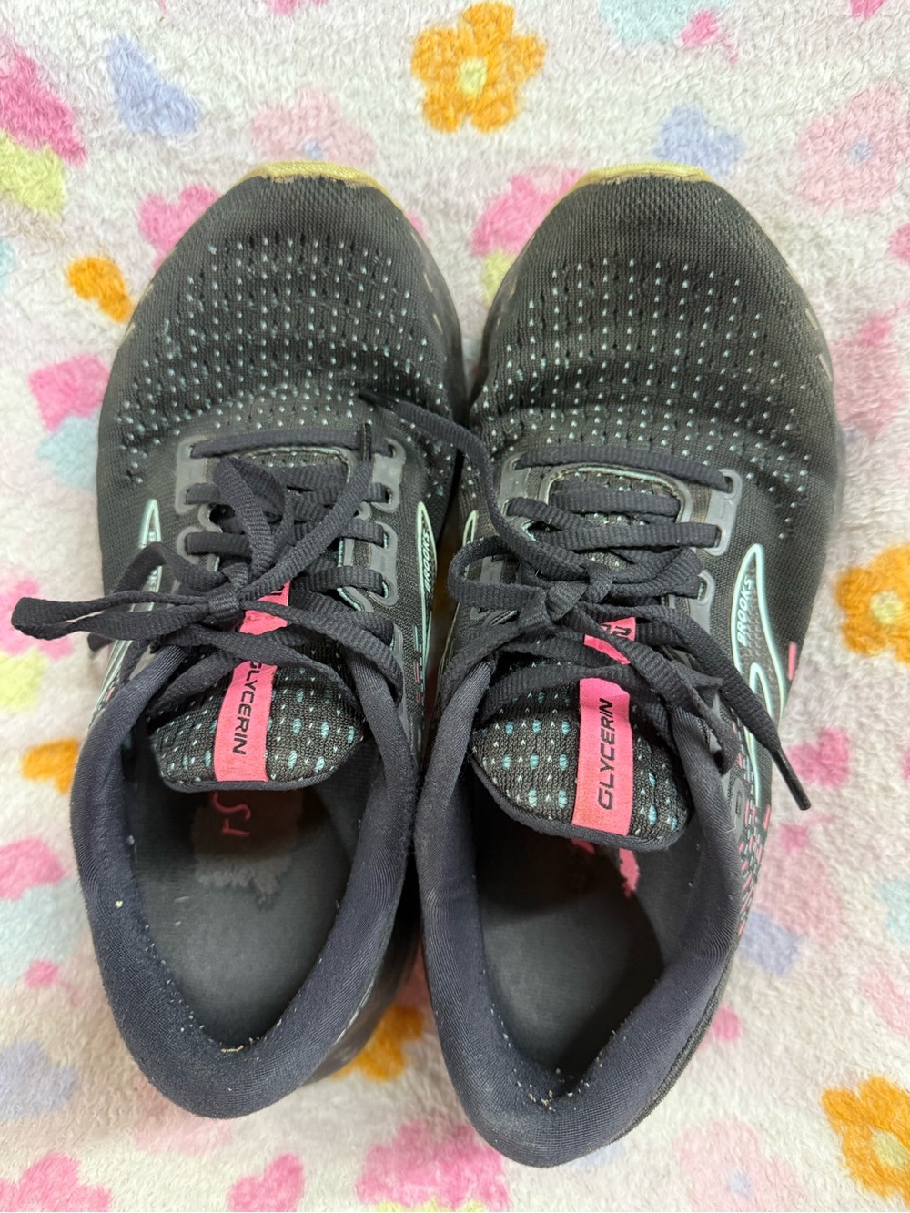 Brooks womens Black Sneakers with Teal and Pink Accents